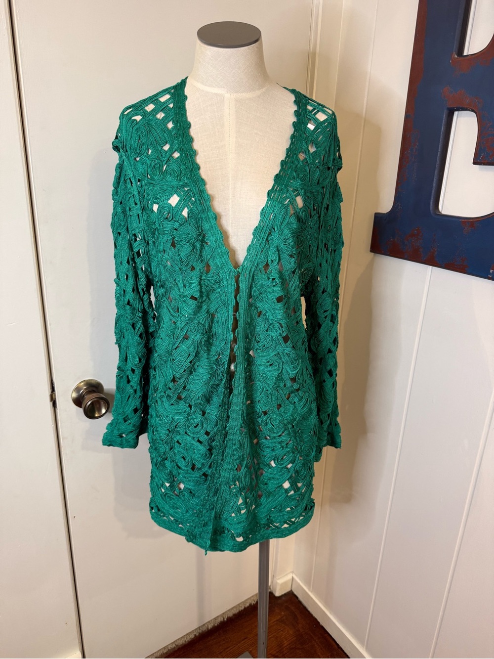 Chico's Green Crochet Openwork Jacket/Cardigan NWT Size 2